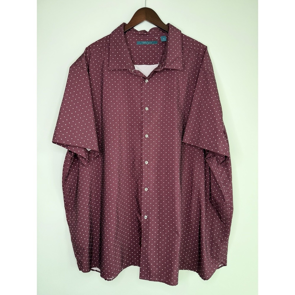 Perry Ellis Slim Fit Short Sleeve Button Down Shirt Burgundy Micro Print Dot 4XL